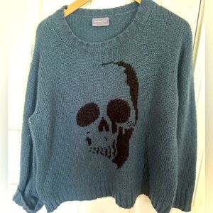 WOODEN SHIPS Teal Mohair Blend Skull Sweater Size M/L